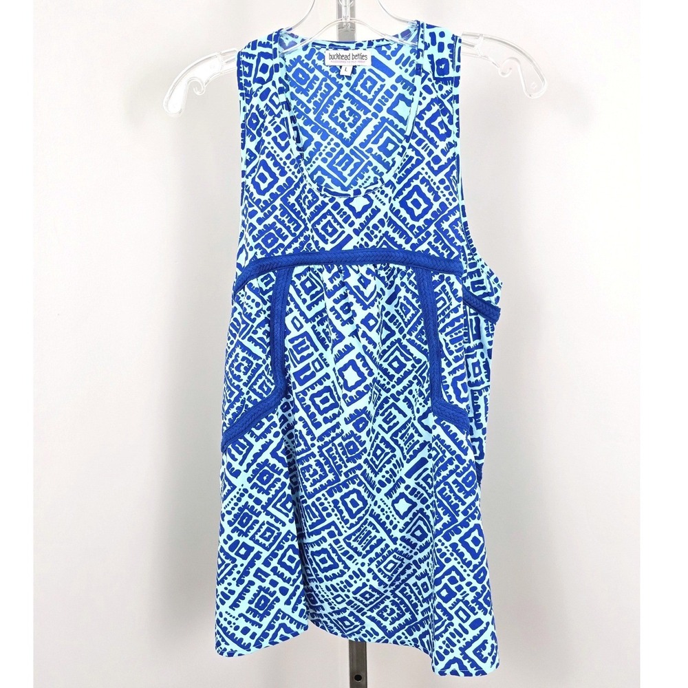 Buckhead Betties Sleeveless Scoop Neck Print Top Blue‎ L